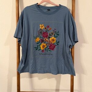 Floral Graphic Blue T-Shirt